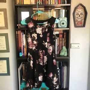 Black, silver and pink roses dress